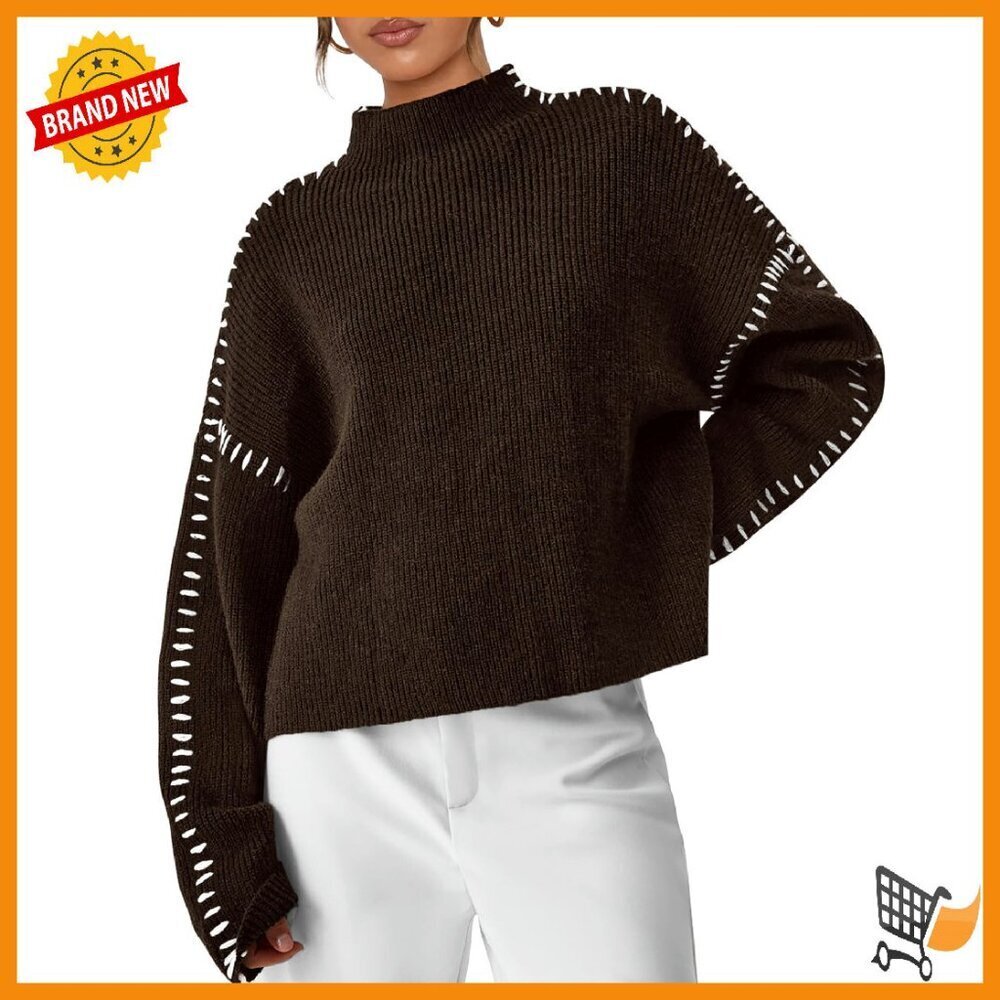Chunky Knit Mock Neck Oversized Pullover Sweater Women's Fall Winter